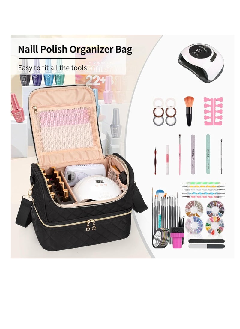 Nail Polish Organizer Case, Nail Organizers And Storage Bag Holds 45 Bottles Nail Polish & Nail Lamp, Travel Nail Supplies Organizer Carrying Case with Nail Tech Kit & Manicure Tools Storage Sections