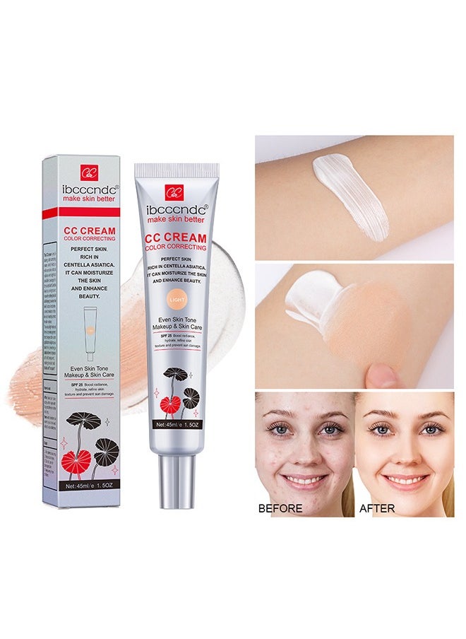 Make Skin Better-CC Cream Color Correcting，Multi-Purpose Skin Tone Adjusting CC Cream Concealer Full Coverage, SPF 25 Sunscreen Moisturizing Pre-Makeup Primer Brightening For Mature Skin (LIGHT)