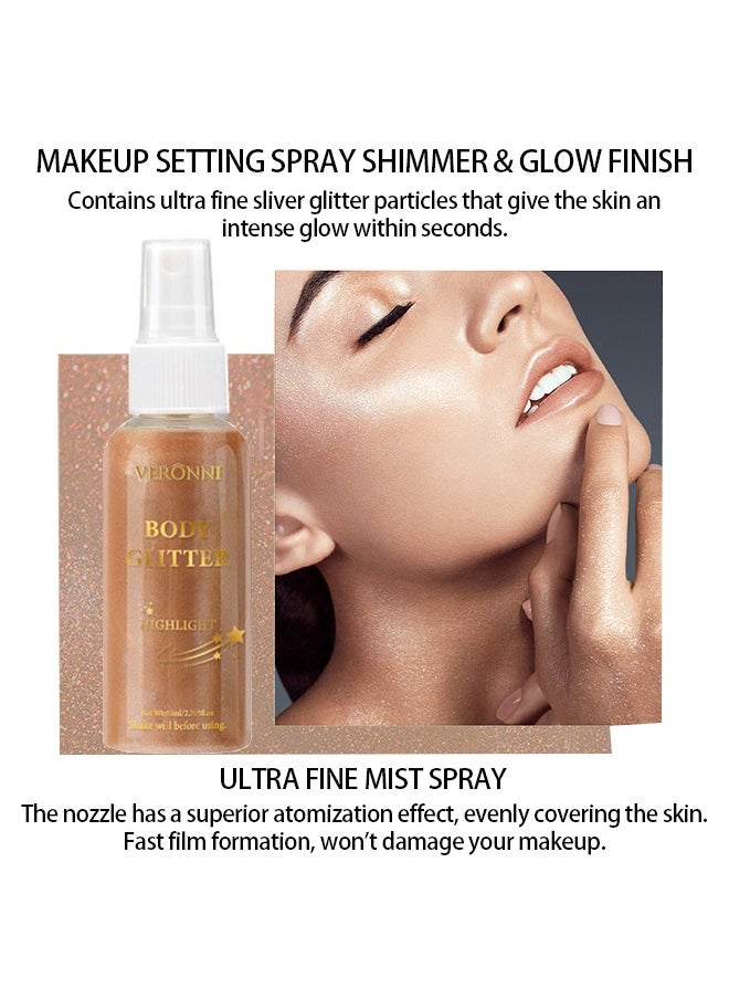 Body Glitter Highlight，Glitter Body Oil, Moisturizing Lightweight Glitter Glow Illuminator, Non-stick Body Glow Liquid Highlighter Makeup Your Skin, Smooth Liquid Spray Summer Body Illuminator - #03 Golden Brown