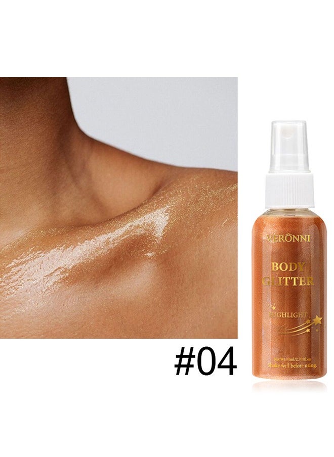 Body Glitter Highlight，Glitter Body Oil, Moisturizing Lightweight Glitter Glow Illuminator, Non-stick Body Glow Liquid Highlighter Makeup Your Skin, Smooth Liquid Spray Summer Body Illuminator - #04 Bronze Gold