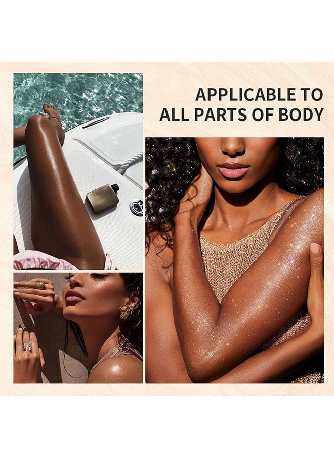 Body Glitter Highlight，Glitter Body Oil, Moisturizing Lightweight Glitter Glow Illuminator, Non-stick Body Glow Liquid Highlighter Makeup Your Skin, Smooth Liquid Spray Summer Body Illuminator - #04 Bronze Gold