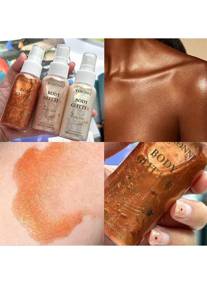 Body Glitter Highlight，Glitter Body Oil, Moisturizing Lightweight Glitter Glow Illuminator, Non-stick Body Glow Liquid Highlighter Makeup Your Skin, Smooth Liquid Spray Summer Body Illuminator - #04 Bronze Gold