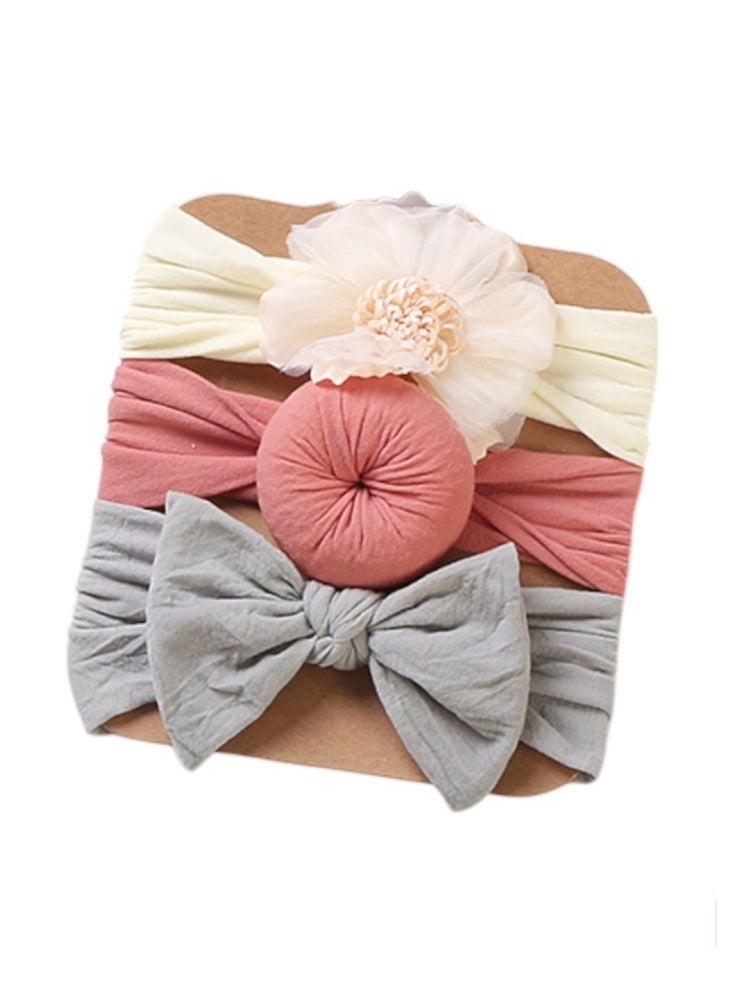 Bambimici - Aya Assorted Cute Soft Turban for Babies - Cream, Pink & Grey