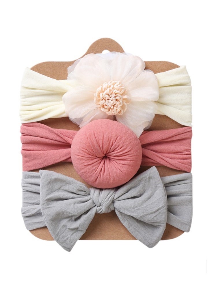 Bambimici - Aya Assorted Cute Soft Turban for Babies - Cream, Pink & Grey