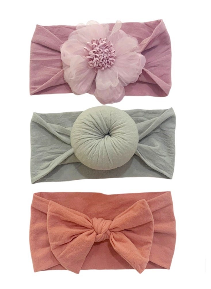 Bambimici - Aya Assorted Cute Soft Turban for Babies - Pink, Light Grey, Pomelo Pink