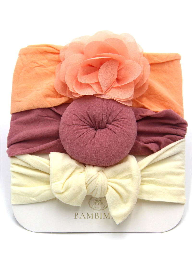 Bambimici - Aya Assorted Cute Soft Turban for Babies - Peach, Dark Pink, Cream