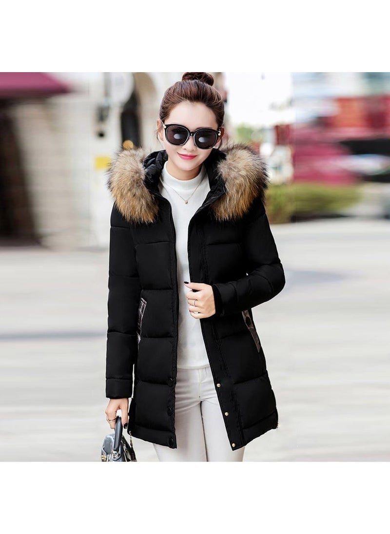 Women's Collar Faux Fur Design Puffer Jacket