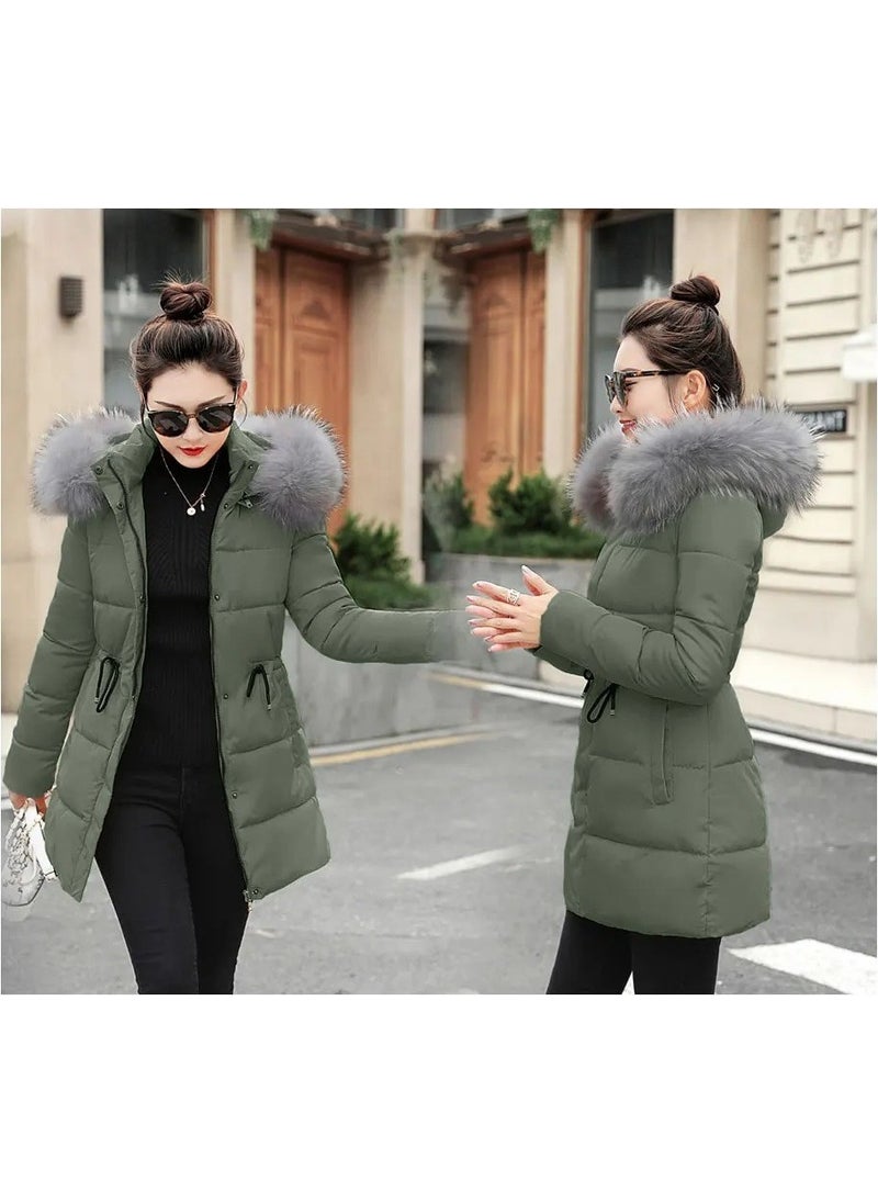 Winter Fur Collar Long Women's Puffer Coat