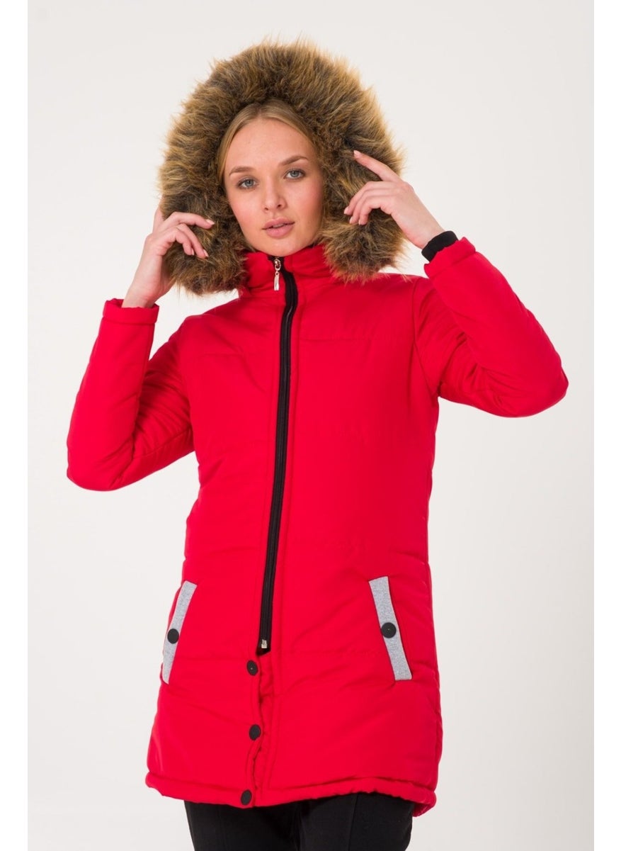 Winter Fur Collar Puffer Women's Coat 7112RED5