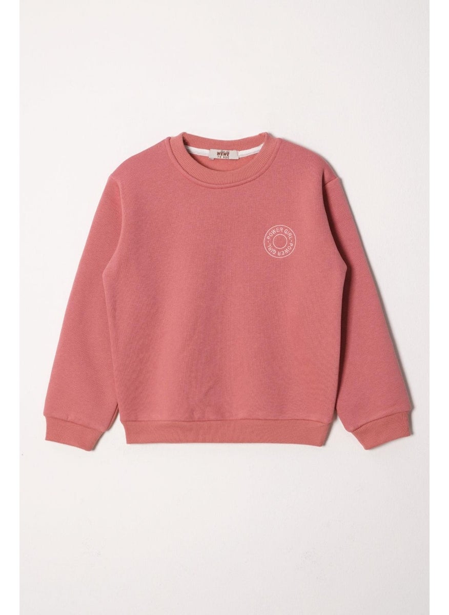 Power Girl Embroidered Girls Coral Color Sweater