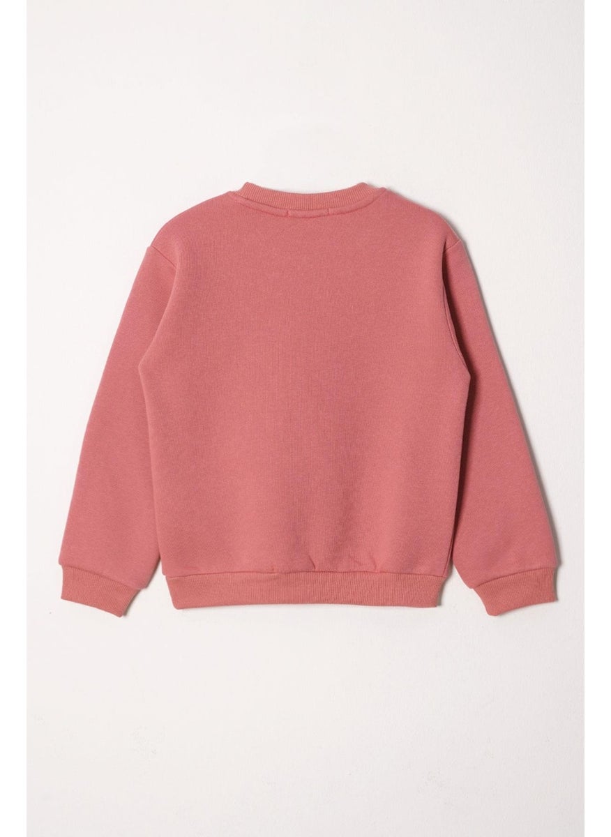 Power Girl Embroidered Girls Coral Color Sweater