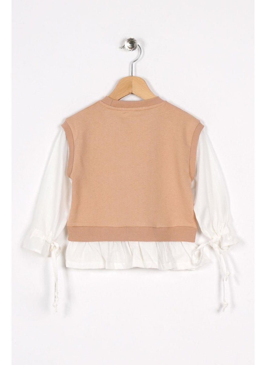 Girl Child Beige Tassel Sweatshrit