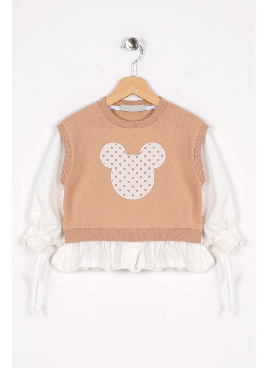 Girl Child Beige Tassel Sweatshrit