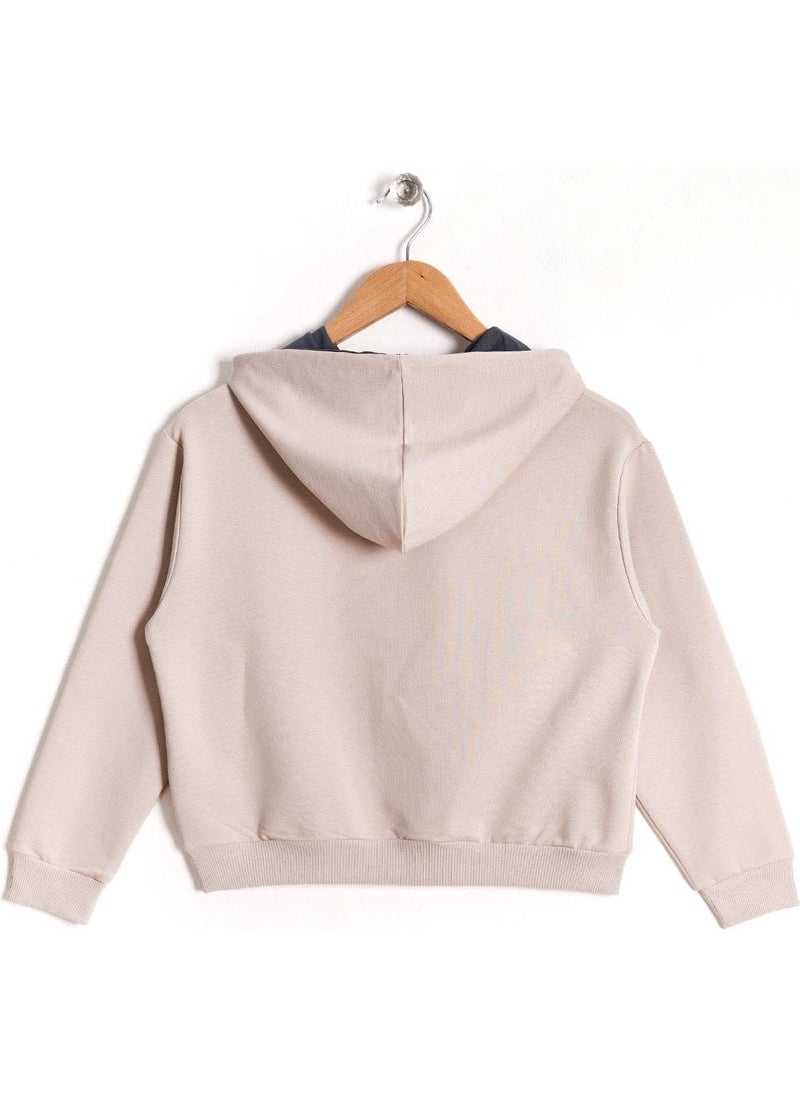 Hooded Long Sleeve Stone Color Girls Sweatshirt