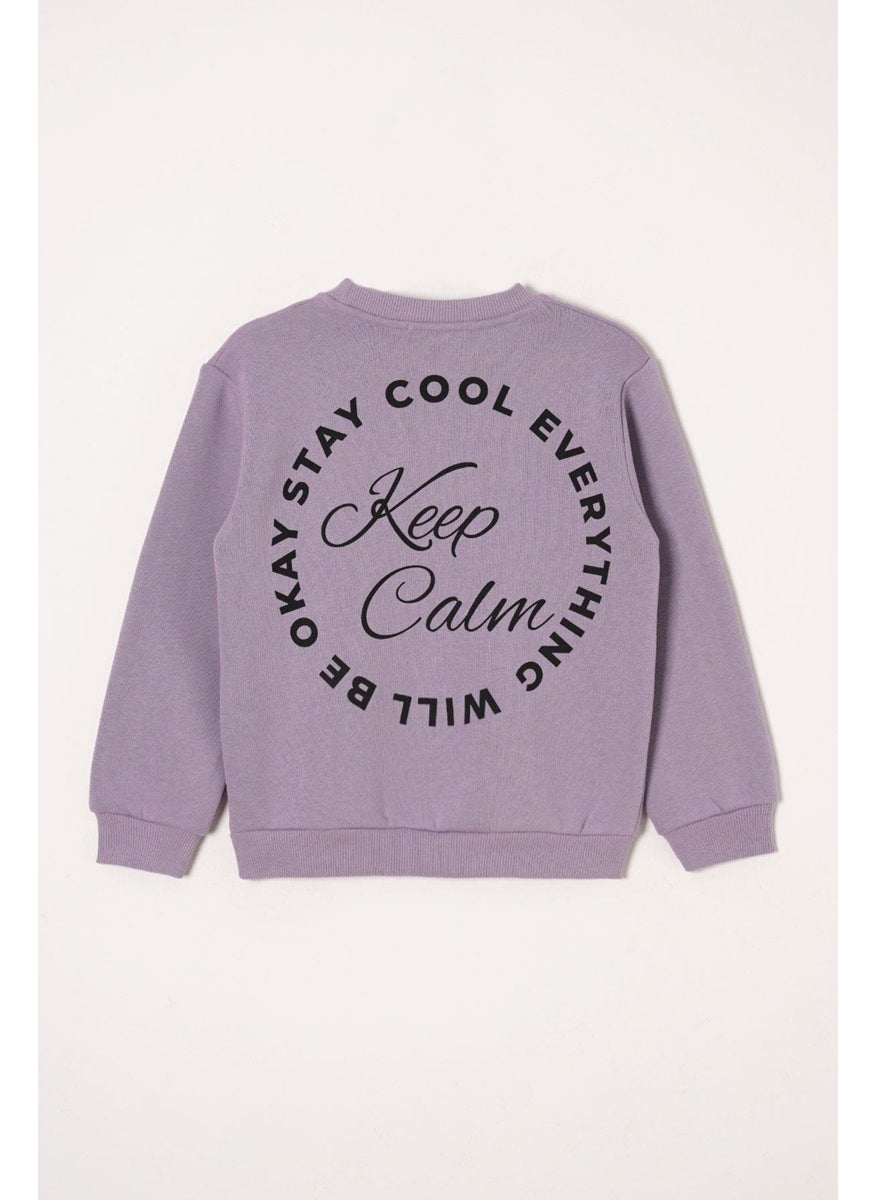 Lilac Color Girl Sweater with Text Print