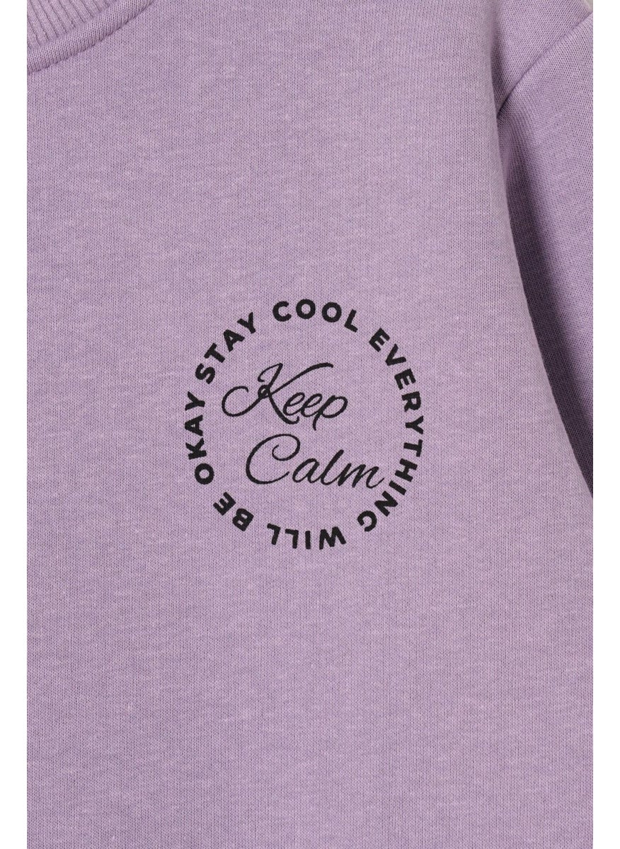 Lilac Color Girl Sweater with Text Print