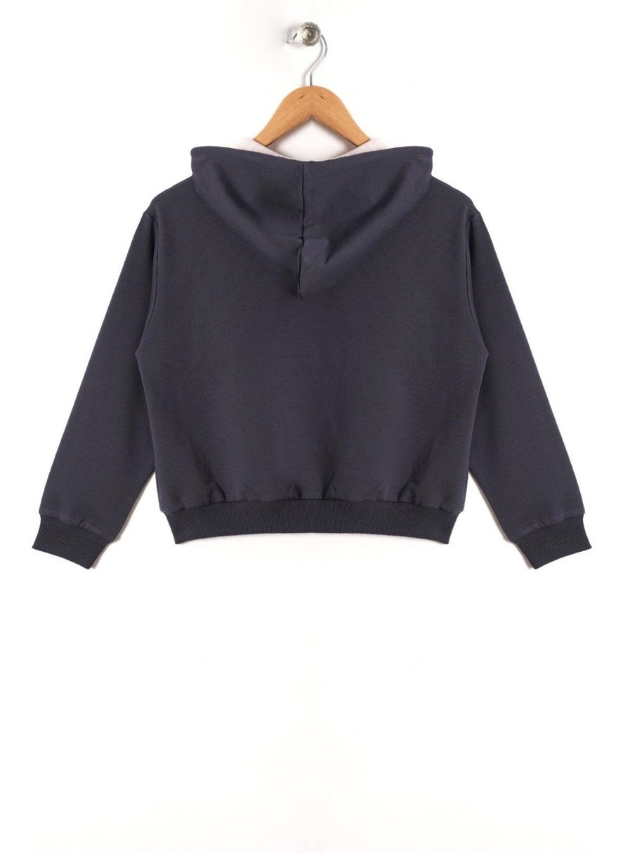 Hooded Long Sleeve Smoke Color Girls Sweatshirt