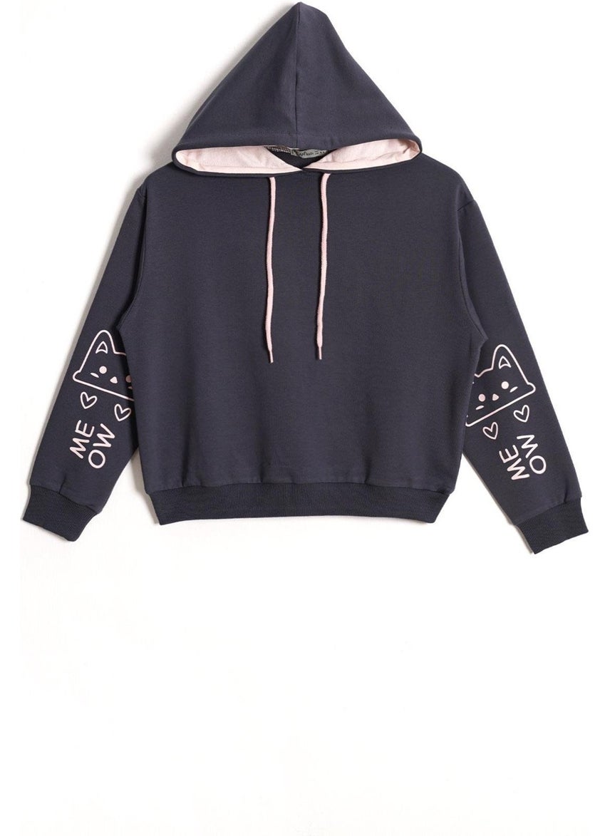 Hooded Long Sleeve Smoke Color Girls Sweatshirt