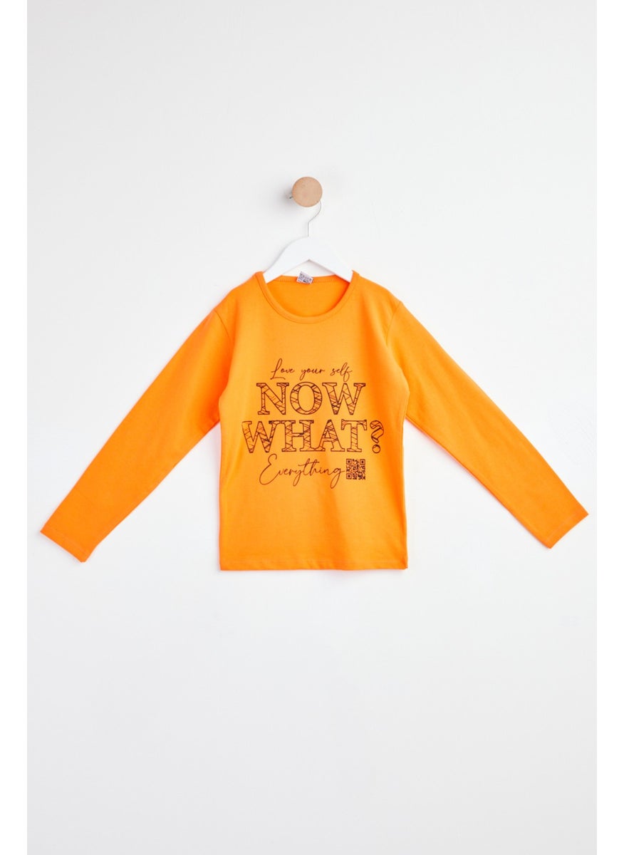 Girl Orange Long Sleeve Printed Sweatshirt - 24263