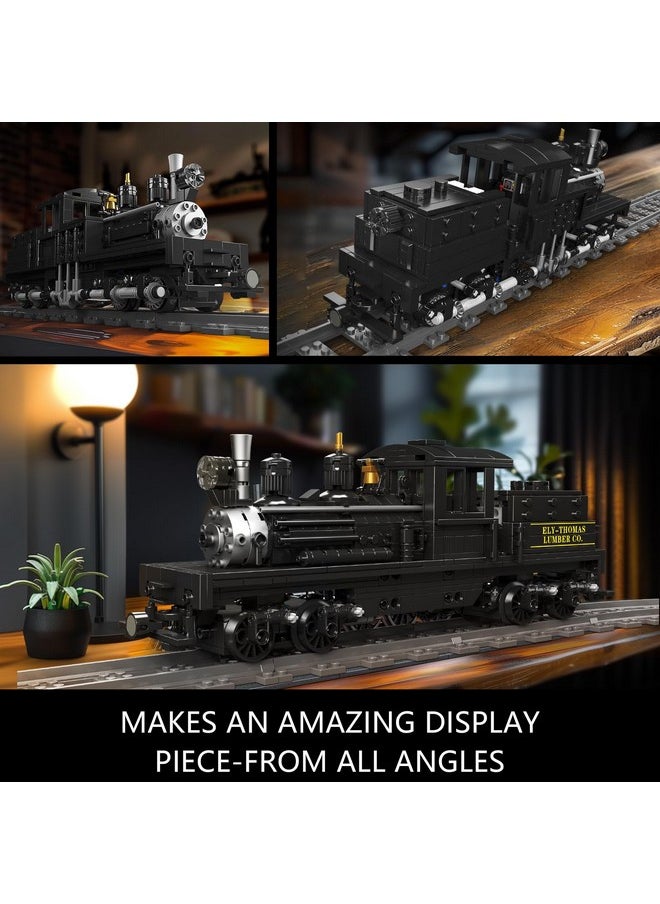 Shay-Type Steam Locomotive Building Set With Led Lighting, Remote/App Control Model Train Block Kit With Tracks, Engineering Toy Kit For Adults (880 Pcs)