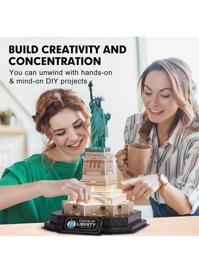 3D Puzzle Led Statue Of Liberty With Colorful Lights 3D Puzzles For Adults Model Kits New York Building Crafts For Adults Brain Teaser Architecture Desk Puzzle Gifts For Women Men