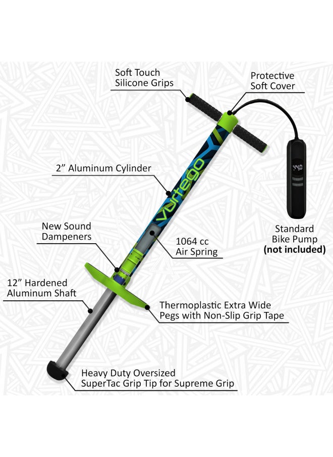 Vurtego Slingshot Pogo Stick Patented Air-Powered Adjustable Spring for Controlled Jumps Over 5ft, Pogo Stick for Kids Age 5 and up, and Adults, Outdoor Toys, 40 to 180lbs, Durable, Lightweight