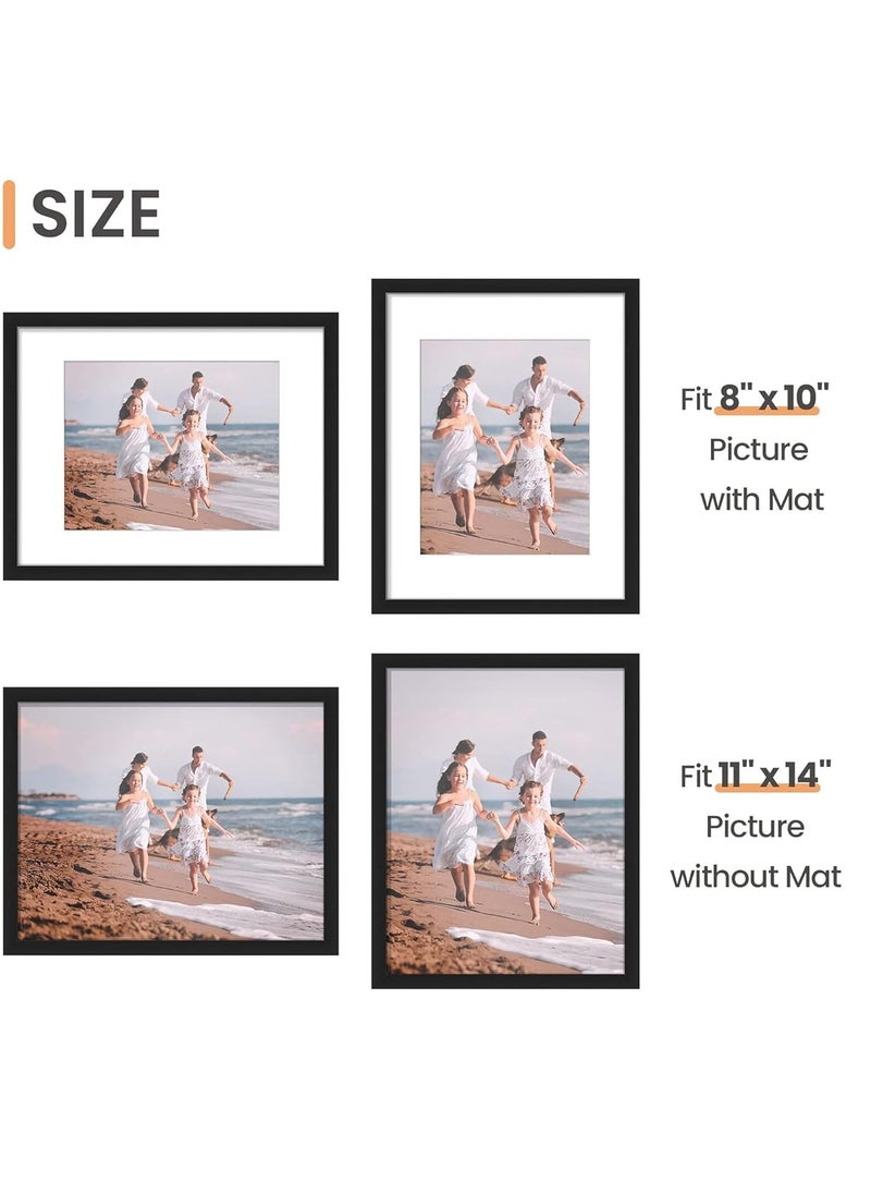 DECORHILLS 11x14 Picture Frame Set of 5, Display 8x10 Photos with Mat or 11x14 Without Mat, Wall Gallery Photo Black