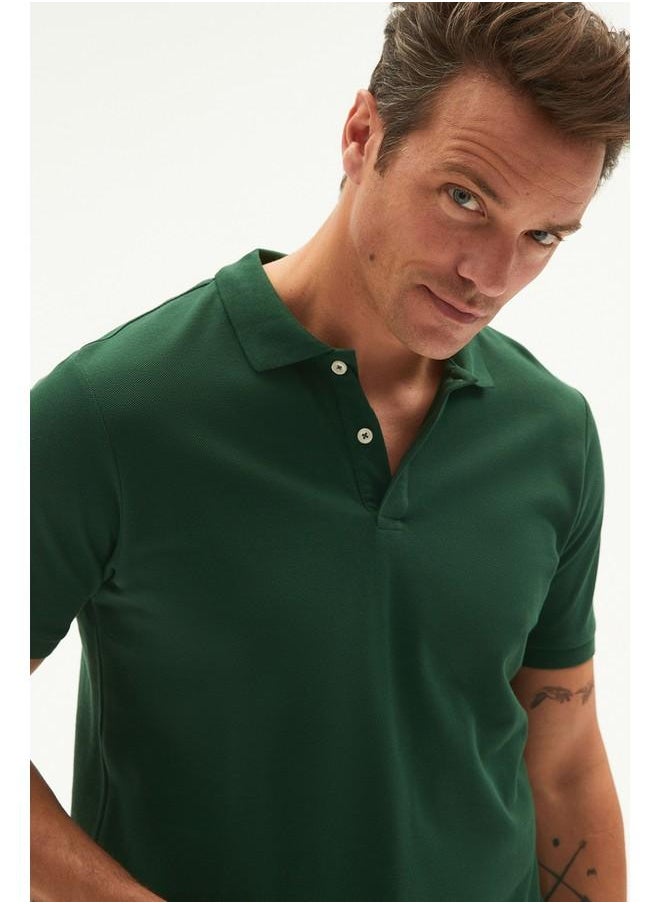 June Men 100% Cotton Basic Relaxed Fit Polo Neck Tshirt Dark Green