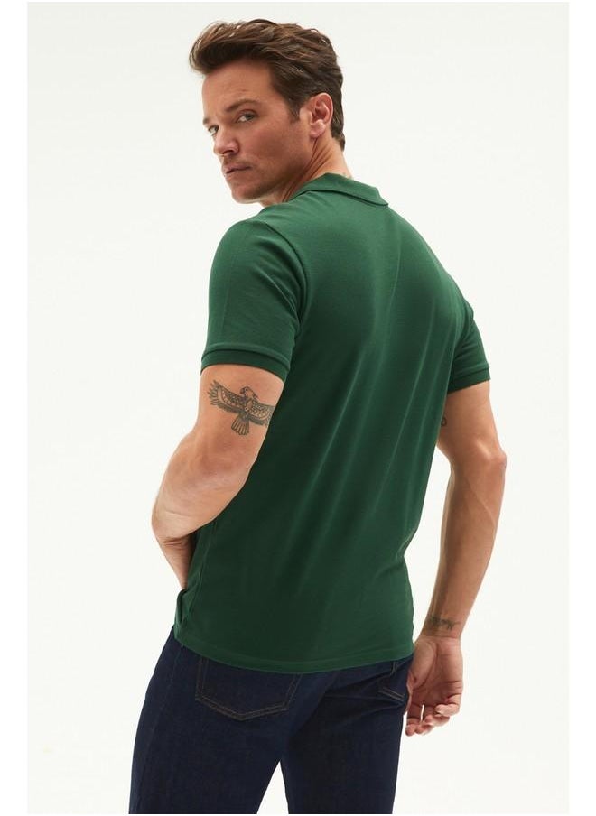 June Men 100% Cotton Basic Relaxed Fit Polo Neck Tshirt Dark Green