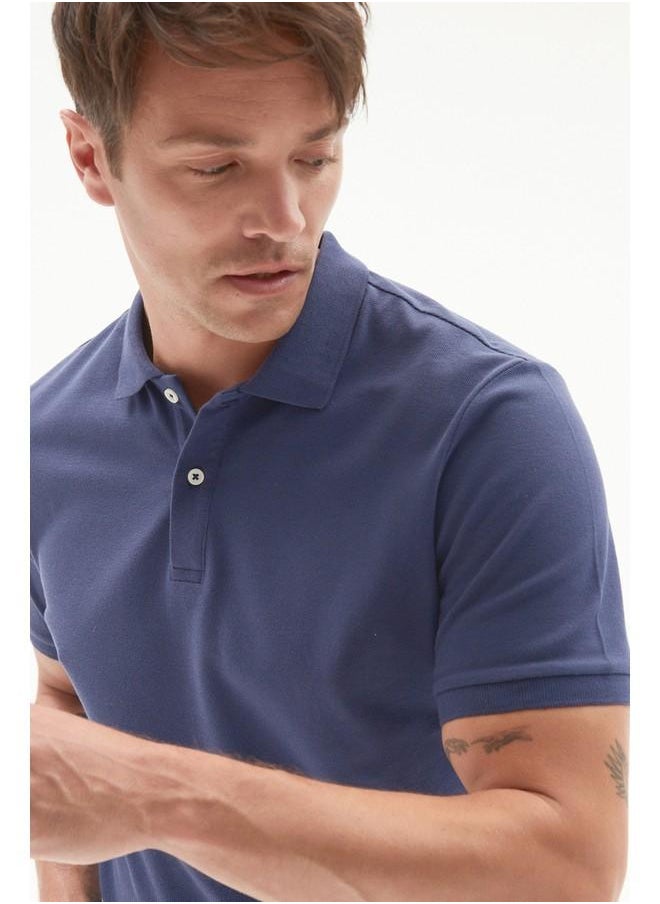 June Men 100% Cotton Basic Relaxed Fit Polo Neck Tshirt Indigo