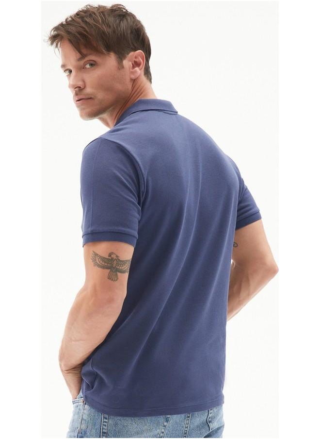 June Men 100% Cotton Basic Relaxed Fit Polo Neck Tshirt Indigo