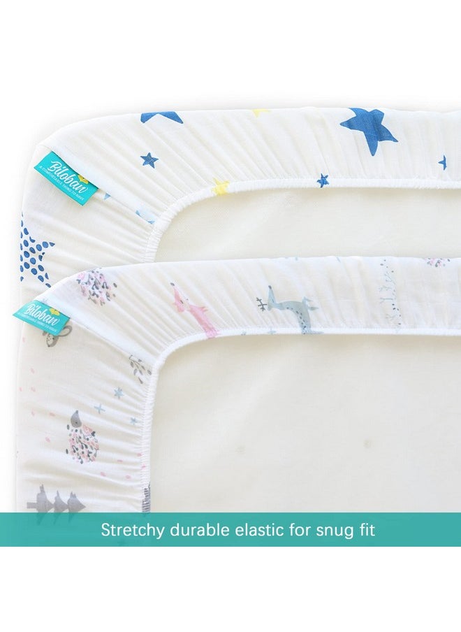 Muslin Bassinet Sheets Fit For Amke 3 In 1, Besrey, Bellababy, Evolur Stellar, Milliard, Tcbunny And Other Bedside Sleeper Bassinet - Star And Fox - 2 Pack