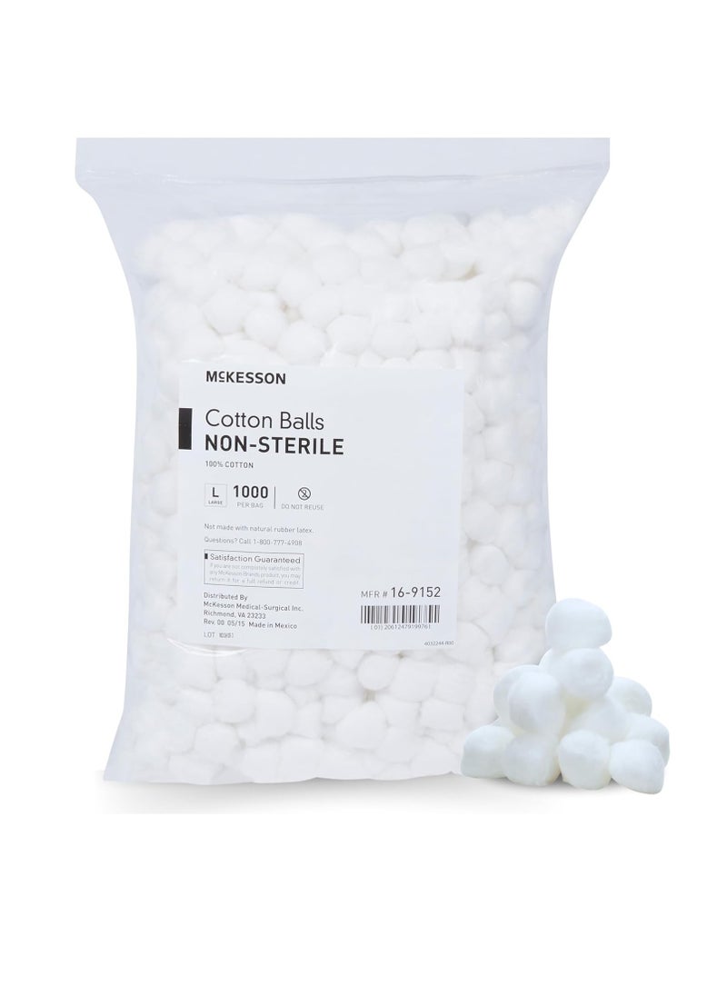 McKesson Cotton Balls [1000 Count] Bulk, 100% Pure Cotton Balls for Face, Nail Polish Remover, Makeup, Large Jumbo Size