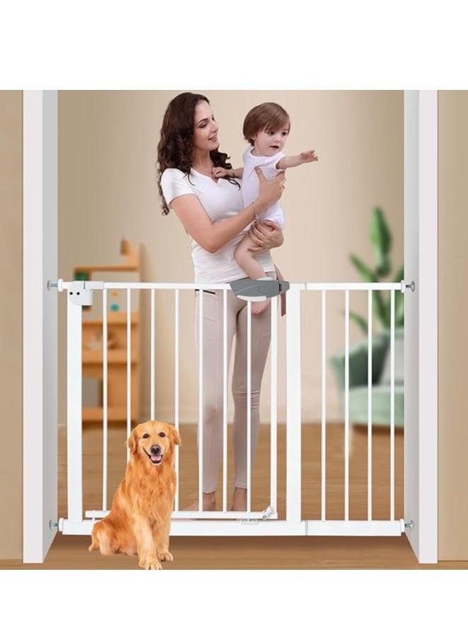 Auto Close Safety Baby Gate, Extra Wide Child Fence Gate 75-84cm + 30cm Extension Kit Maximum Suitable For 114cm, Baby Fence Barrier Dog Gate Baby Gates for Stairs and Doorways, Easy Install (Gate + 30cm Extension Kit)