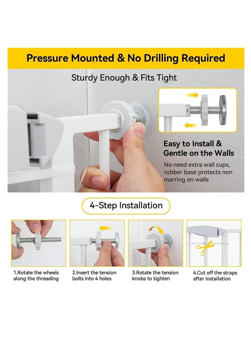 Auto Close Safety Baby Gate, Extra Wide Child Fence Gate 75-84cm + 30cm Extension Kit Maximum Suitable For 114cm, Baby Fence Barrier Dog Gate Baby Gates for Stairs and Doorways, Easy Install (Gate + 30cm Extension Kit)