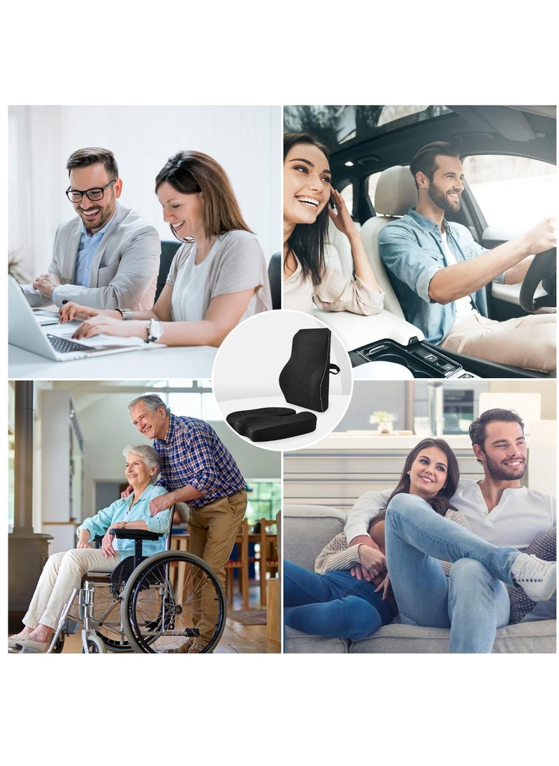 Advanced Portable Ergonomic Seat Cushion and Lumbar Support Pillow Set with Extra Large Memory Foam Back Support Pillow Cushion for Car Office Computer Chair Wheelchair