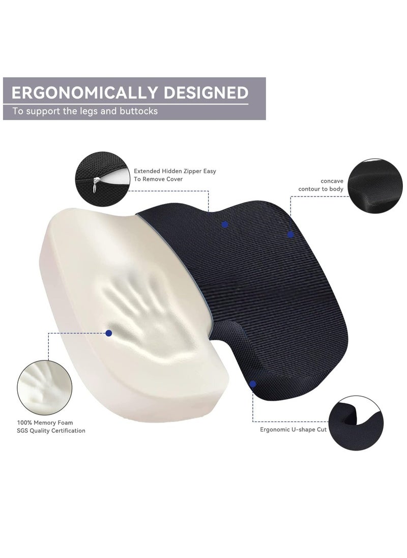 Advanced Portable Ergonomic Seat Cushion and Lumbar Support Pillow Set with Extra Large Memory Foam Back Support Pillow Cushion for Car Office Computer Chair Wheelchair