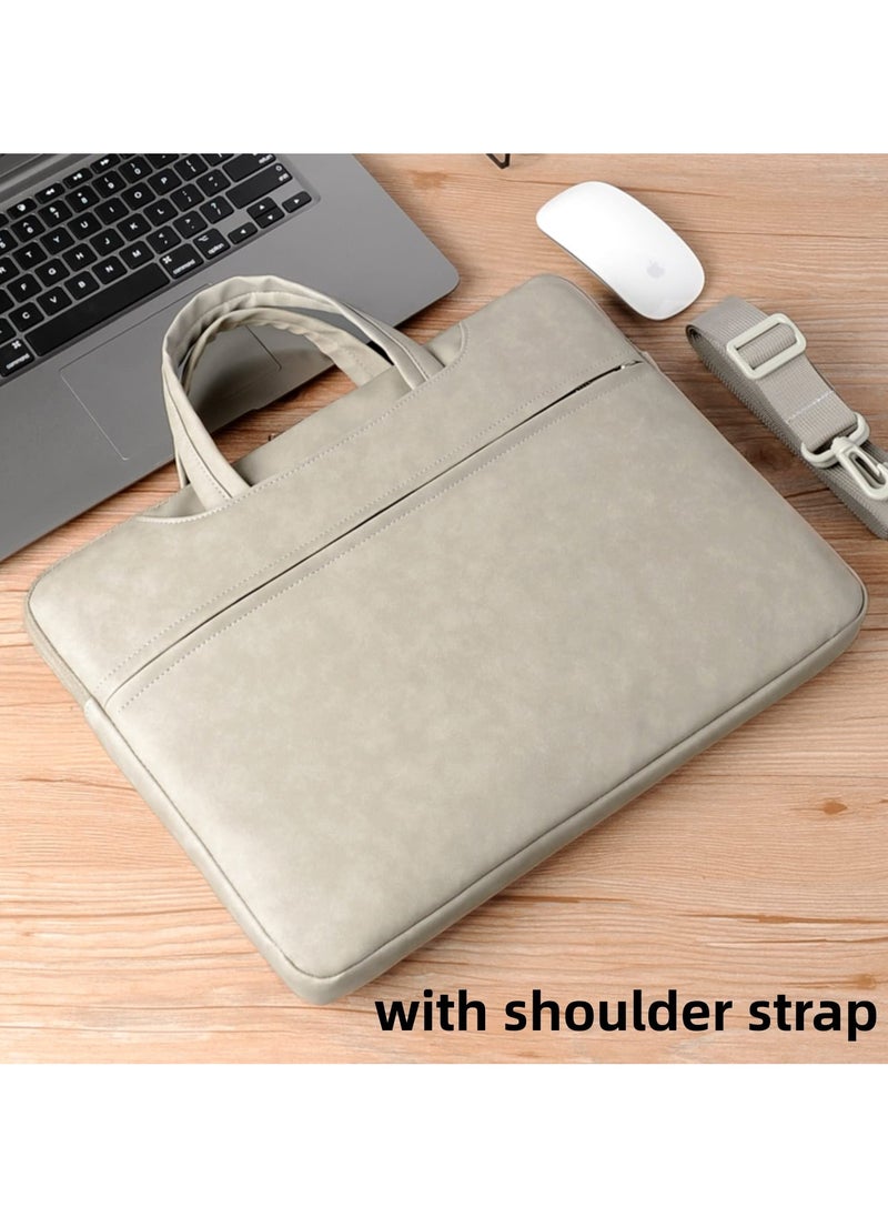 Laptop Bag Tablet Protective Bag Pu Leather Notebook Sleeve Cozy Fleece Linin Waterproof Shockproof Multi-Layer Double Smooth Zipper Adjustable Shoulder Strap 13