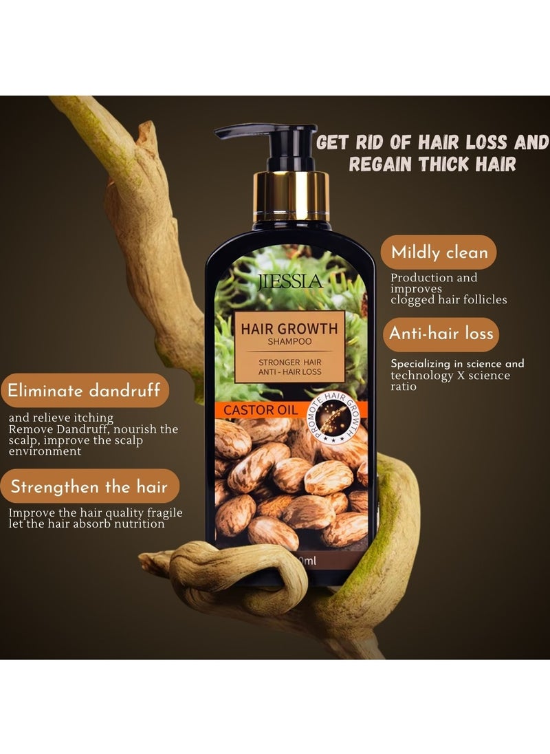 350ml Castor Oil Hair Growth Shampoo for Hair Growth and Increase Thickness Repair Dry and Damaged Hair Anti Hair Loss Shampoo Strengthens Hydrates Prevent Hair Breakage Castor Oil Shampoo