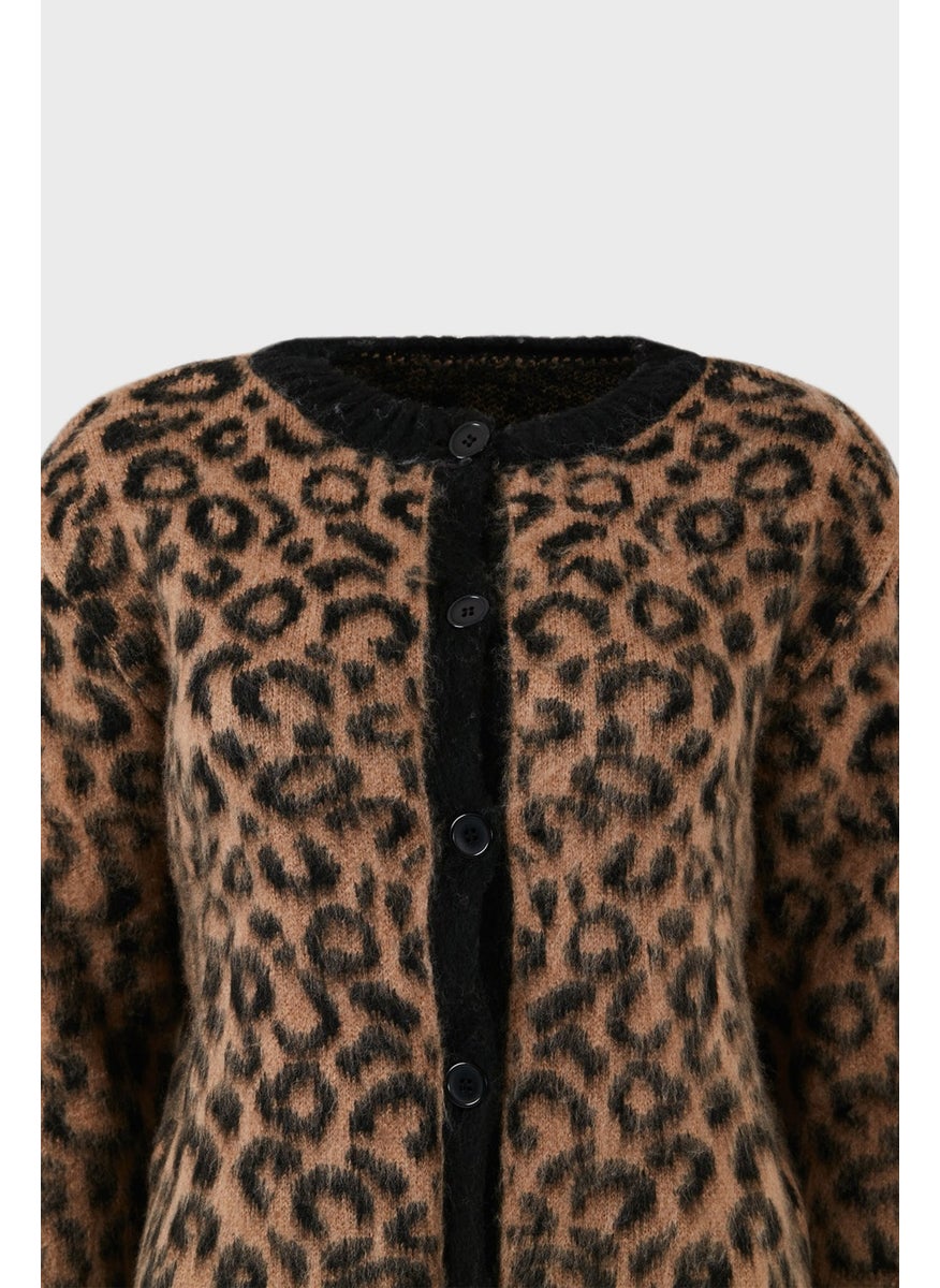 Standard Fit Leopard Soft Texture Crop Cardigan Women's Cardigan 4614502