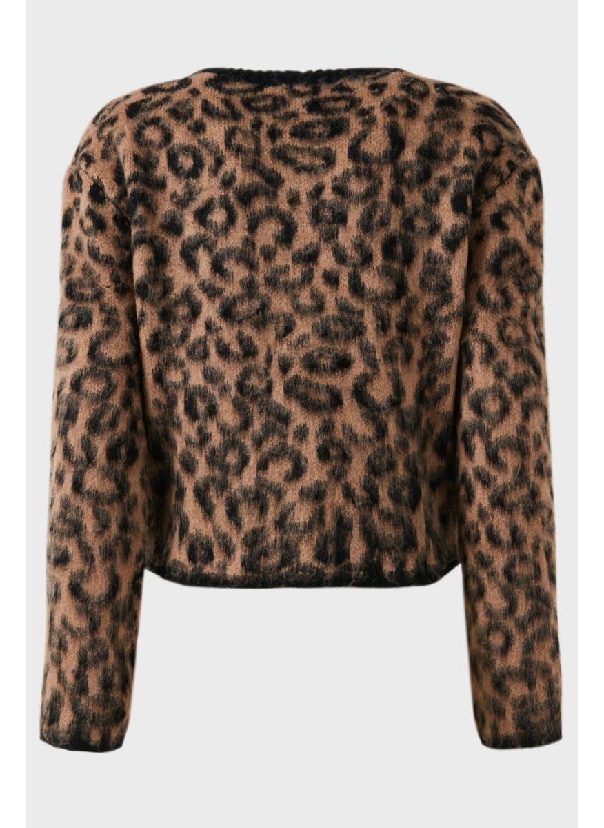 Standard Fit Leopard Soft Texture Crop Cardigan Women's Cardigan 4614502