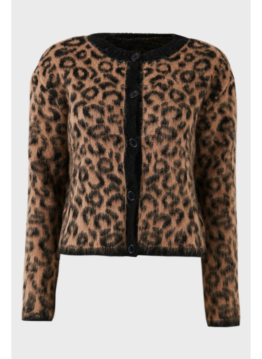 Standard Fit Leopard Soft Texture Crop Cardigan Women's Cardigan 4614502