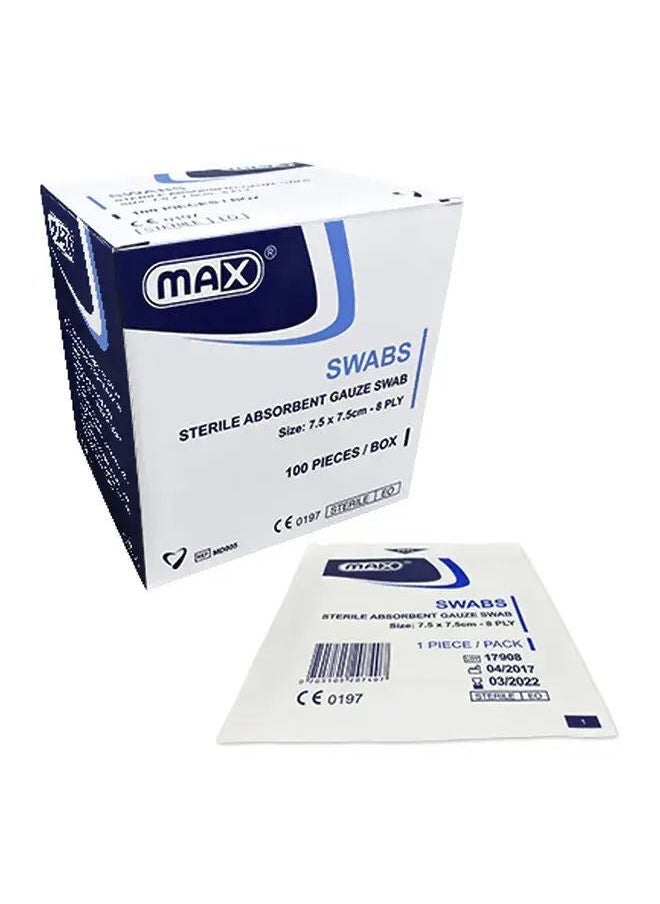 Max Sterile Gauze Swab 8Ply 7.5Cmx7.5Cm 100Pcs