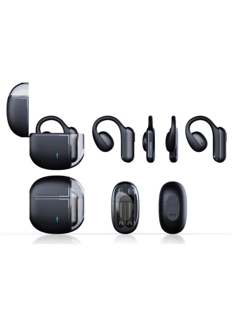 Air Conduction TWS Earbuds with Semi Transparent Case - Black