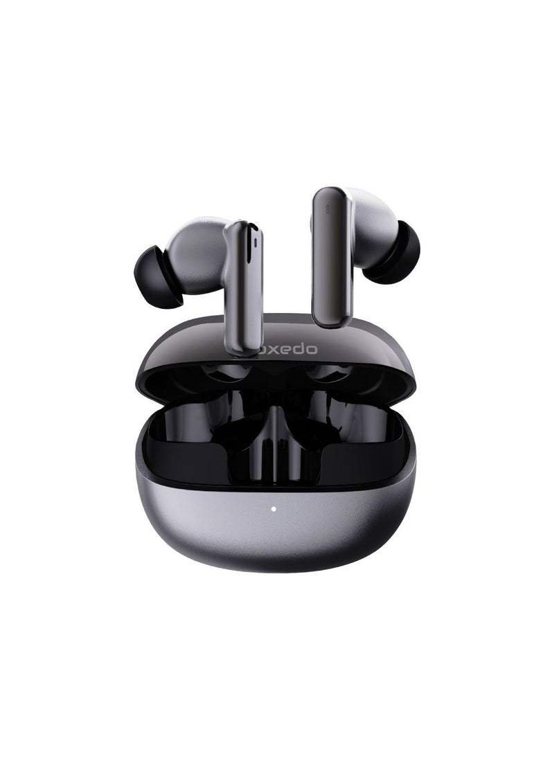 Moxedo True Wireless Earbuds S7 Active Noise Cancellation Bluetooth 5.4 300 mAh Charging Case 5.5 Hrs Playing Time with Built-in 4 Powerful Microphones (Gray)