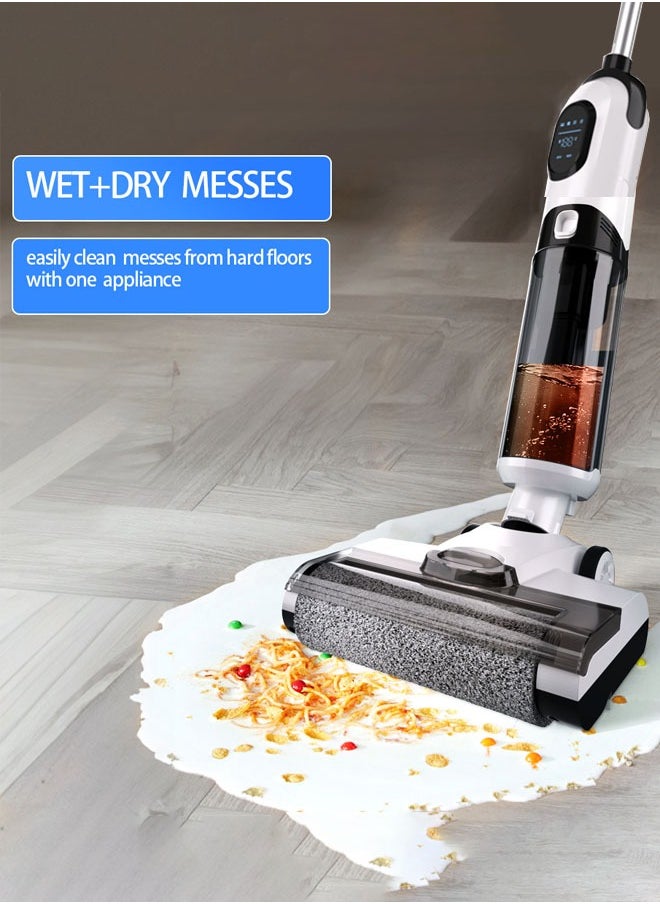 All In One Wet and Dry Cordless Vacuum Cleaner and Mop, 15kpa/170W,LCD Display, 45min Runtime, Voice Prompt,Multi-Surface Cleaning,Mop Vacuum Cleaner for Hard Floor, with Smart Control & Self-Cleaning System