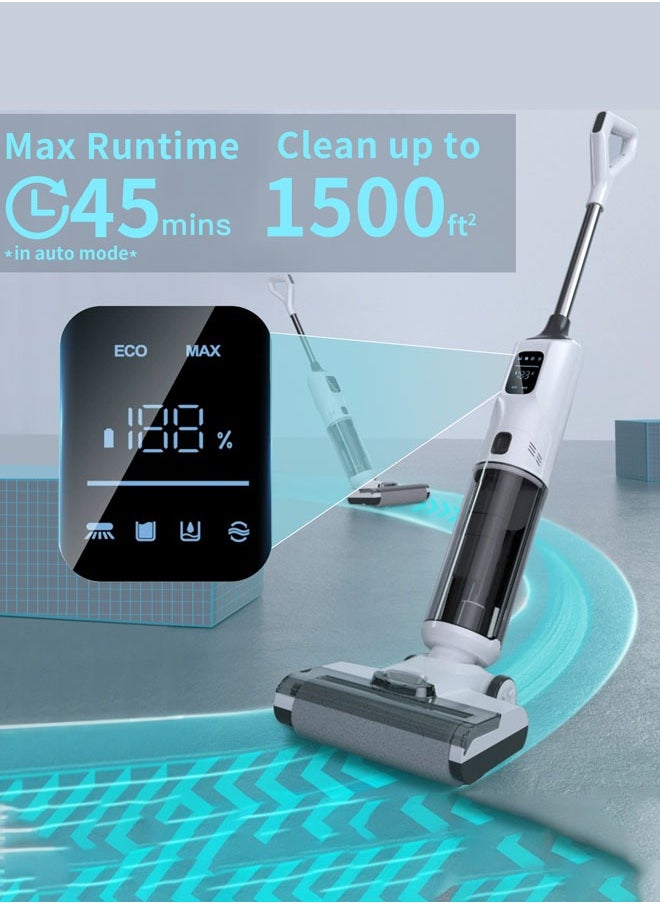 All In One Wet and Dry Cordless Vacuum Cleaner and Mop, 15kpa/170W,LCD Display, 45min Runtime, Voice Prompt,Multi-Surface Cleaning,Mop Vacuum Cleaner for Hard Floor, with Smart Control & Self-Cleaning System