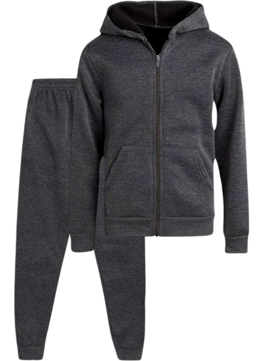 Kids Unisex Hooded Zippered Sweatshirt and Jogger Sweatpants 2-Piece Set