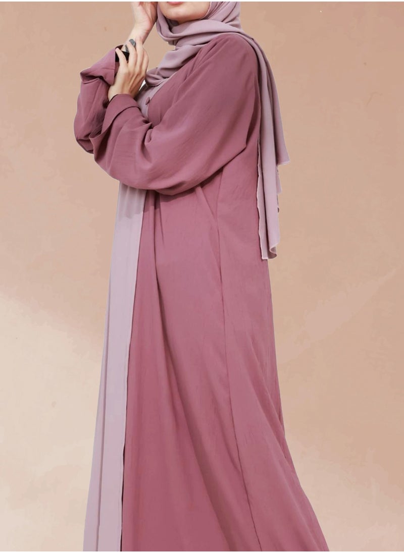 Double-tone abaya in Pink with Button Design