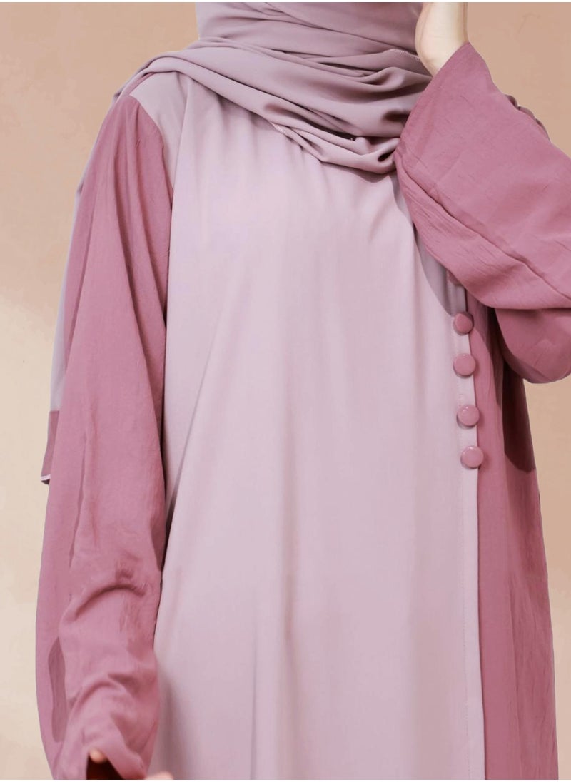 Double-tone abaya in Pink with Button Design